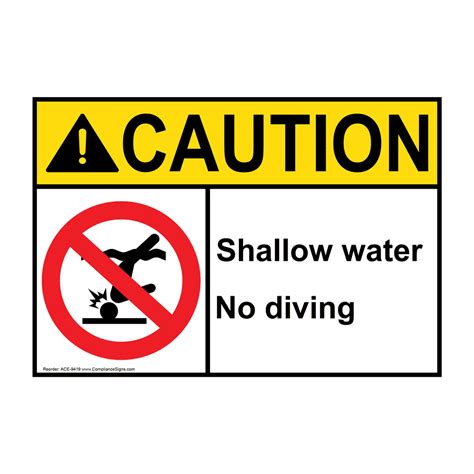 Ansi Caution Shallow Water No Diving Sign Ace 9419 Recreation