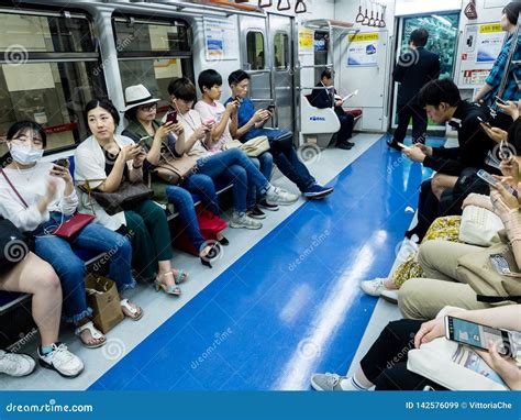 Seoul South Korea June 12 2017 People Sitting With Mobile Phones