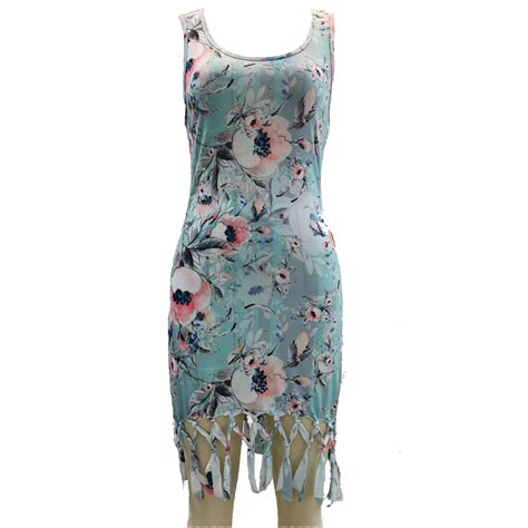 Fringe Dress Light Blue Floral Janets Closet