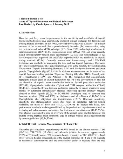 Assay Of Thyroid Hormones And Related Substances 1 Introduction