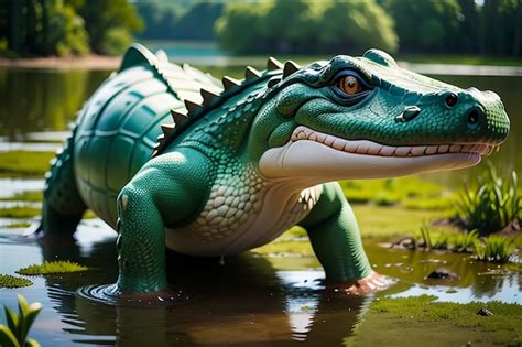 Premium AI Image | Crocodile strong bite is lurking in the water very dangerous wild animal ...