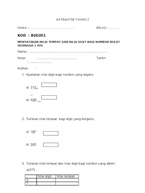 Evidens Pbs Matematik Tahun 2 B2d2e1 Nombor Bulat Pdf