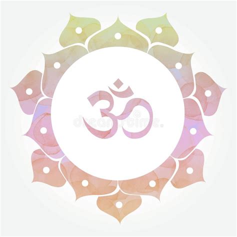 Dreamy Watercolor Decorative Om Aum Symbol Stock Illustration