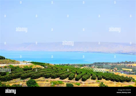 Sea of Galilee (Lake Kinneret) and Golan Heights in the background. Israel Stock Photo - Alamy