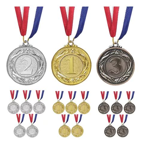 12 Medallas Metal Deportivas De Oro Plata Bronce Para Ninos Cuotas