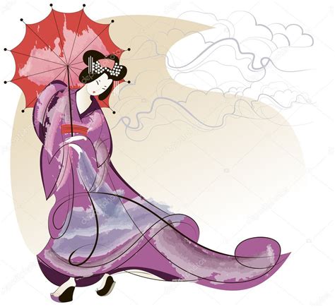 Geisha in pink kimono — Stock Vector © bonairina #13370331