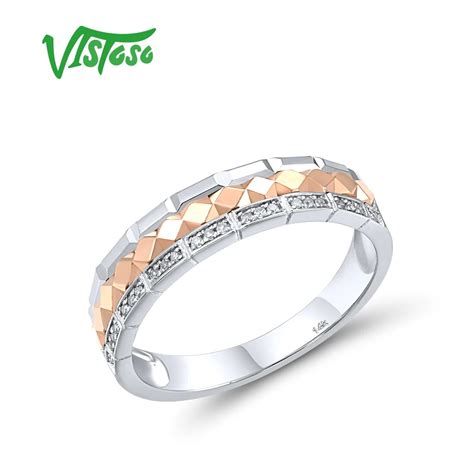 VISTOSO Genuine 14K 585 Two Tone Gold For Women Men Sparkling Diamond