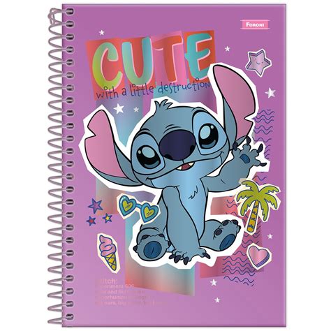 Caderno Do Stitch 15 Matérias - Caderno universitário 15 matérias Stitch 240 folhas Foroni - Papelaria ...