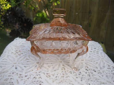 Pink Depression Glass Candy Dish Footed With Lid Etsy