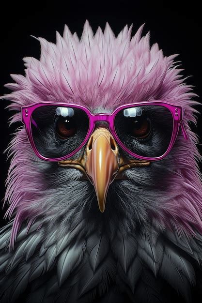 Premium Ai Image Pink Bird With Sunglasses Portrait Poster