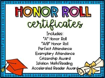 Honor Roll Certificates by Mrs Williams in First | TpT