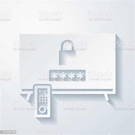 Tv With Password Icon With Paper Cut Effect On Blank Background Stock
