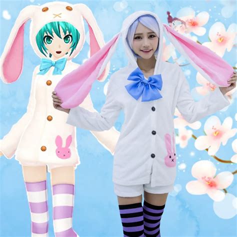 Hugguh Brand New Hatsune Miku Cosplay Costume Halloween Role Play Rabbit Costume Girls Pajamas