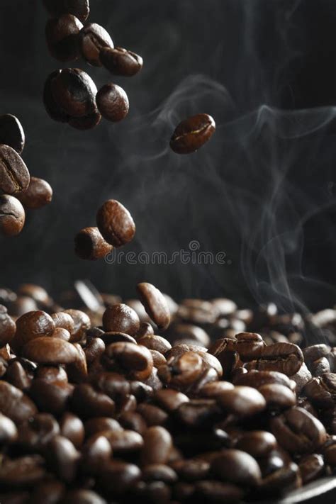 Falling Coffee Beans With Steam Stock Photo Image Of Fall Roasted