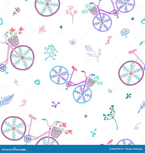 Cute Colorful Beautiful Bicycles Seamless Pattern With Decorative