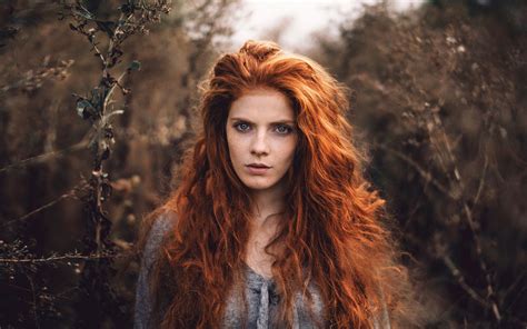 Wallpaper Face Women Outdoors Redhead Model Depth Of Field Long Hair Looking At Viewer