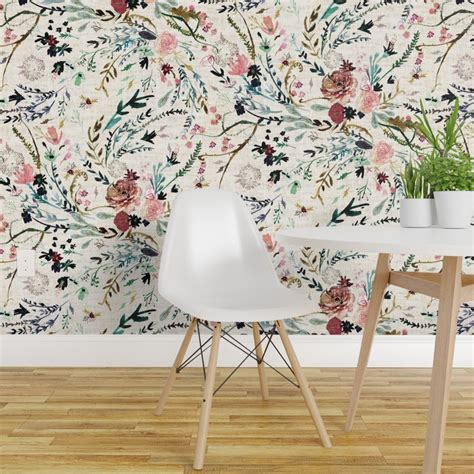 Pre Pasted Wallpaper Ft Wide Fable Floral Vintage Cream Flowers Rose