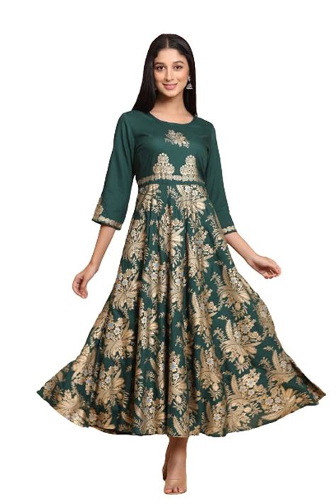 Buy Bae S Wardrobe BEFINEL Rayon One Piece Midi Gown Golden Print A