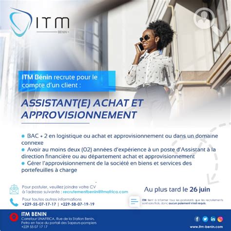 RECRUTEMENT BENIN ITM Bénin Pour Le Compte D un Client Lance De Toute