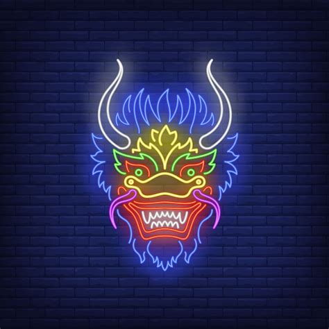 Free Vector Beautiful Dragon Head Neon Sign