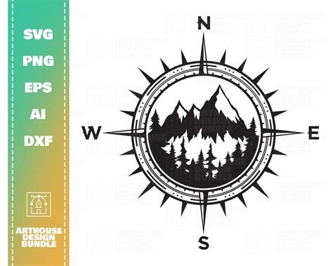 Mountain Forest Compass Mountain Svg Forest Svg Compass Etsy