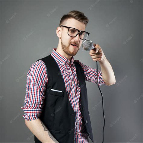 Premium Photo Karaoke Man Sings The Song To Microphone Singer With