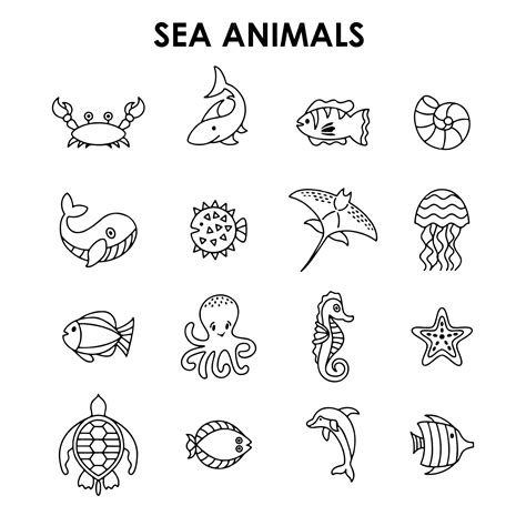 Premium Vector | Set of sea life line art