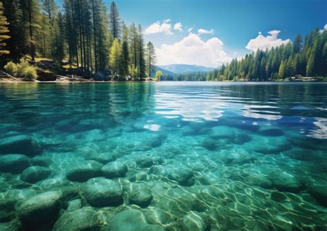 Premium AI Image | A tranquil lake with clear blue water