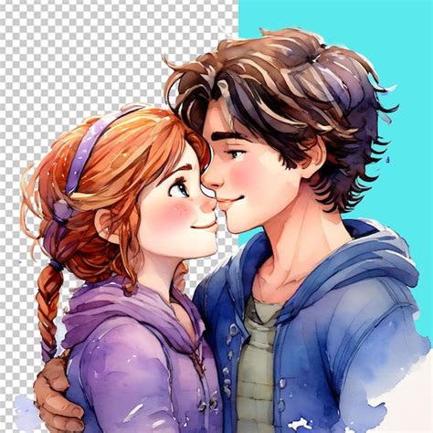 Premium PSD | Cartoon illustration of a kiss between two young kids