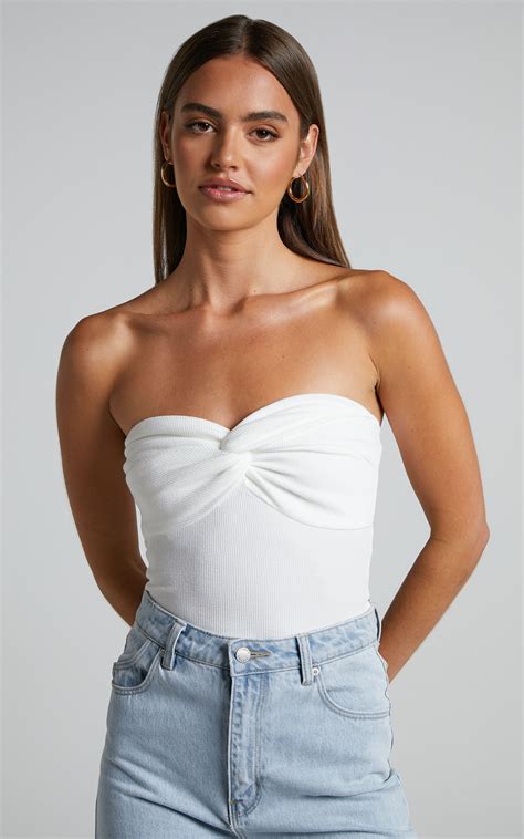 Jelena Top Jersey Strapless Twist Front Top In White Showpo Usa