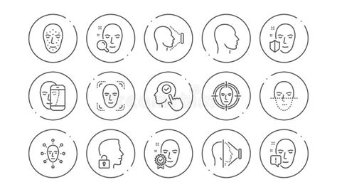 Face Recognize Line Icons Biometrics Detection Face Id And Scanning