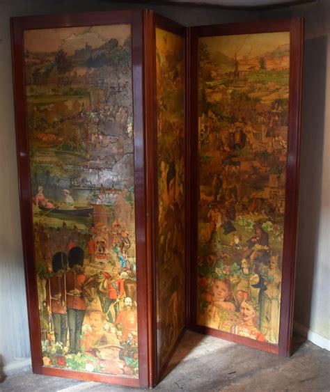 Victorian Mahogany Three Panel Decoupage Screen