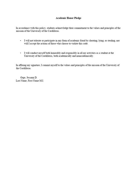 Academic Honor Pledge Pdf