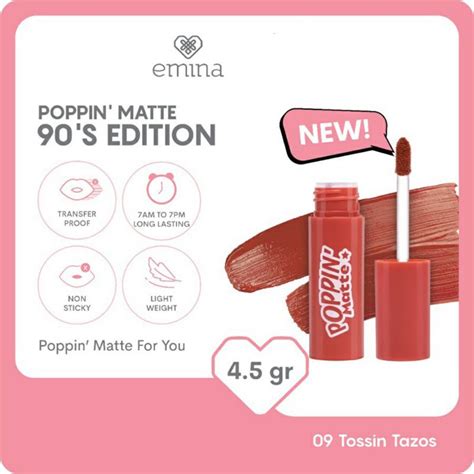 Jual Emina Poppin Matte Tossin Tazos Lip Cream Lip Matte Merah