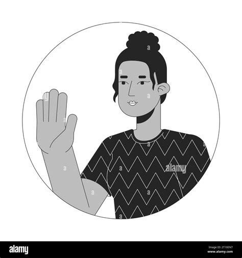 Top Knot Black Girl Saying Hi Black And White 2d Vector Avatar Illustration Stock Vector Image