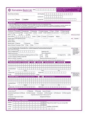 Karnataka Bank Account Opening Form – InstaPDF
