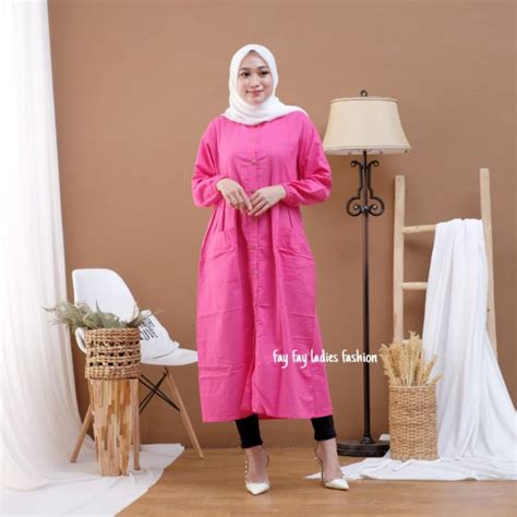 Jual Midi Dress Polos Katun Linen Rami Premium Pocku Midi Dress Katun