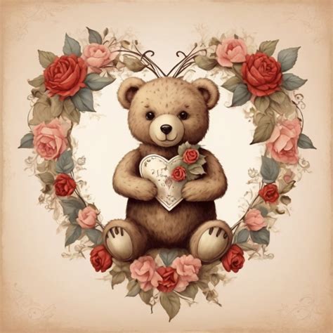 Valentine Floral Heart Teddy Bear Free Stock Photo - Public Domain Pictures