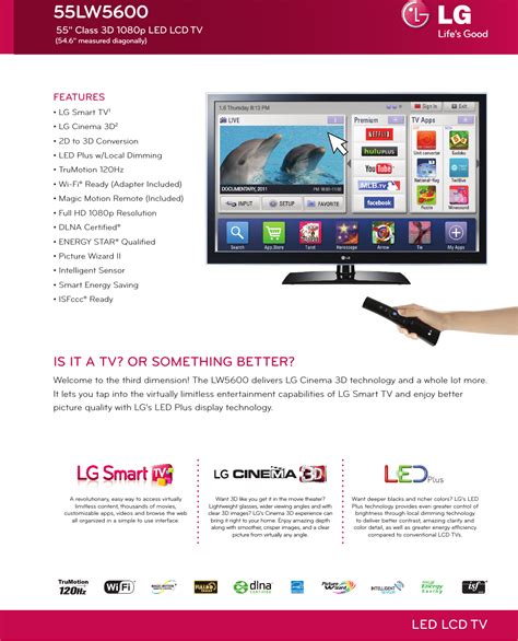 LG 55LW5600 User Manual Specification LED TV Spec Sheet