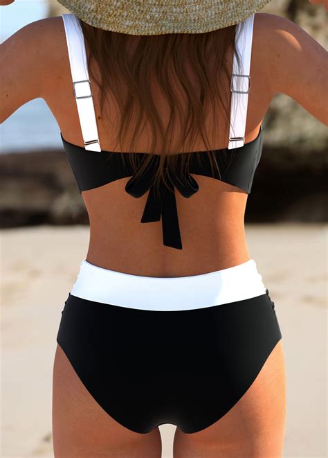 ROTITA Patchwork Square Neck Black Bikini Set Rotita USD