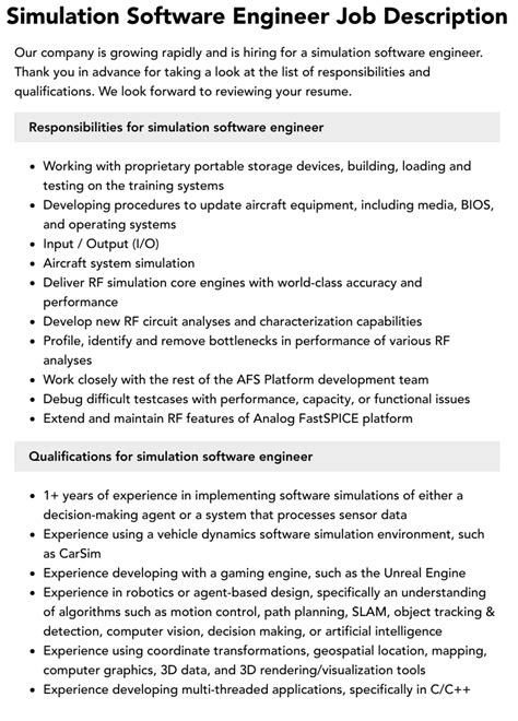 Simulation Software Engineer Job Description Velvet Jobs