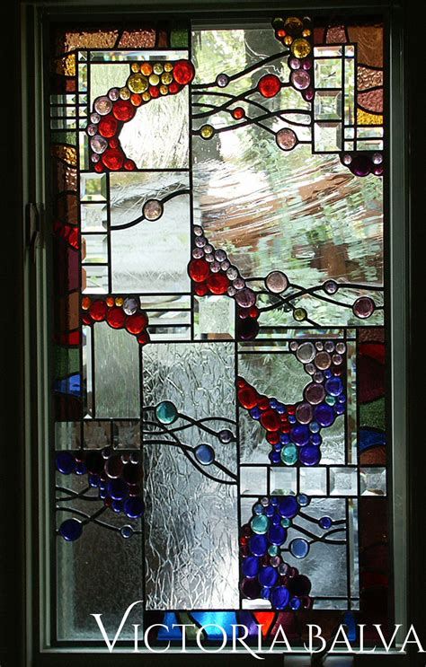 Contemporary Abstract Stained Beveled Leaded Glass Windows