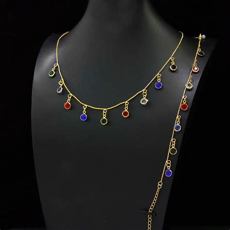 Multi Color Cubic Zirconia Necklace Set K Gold Plated Italian Elegant