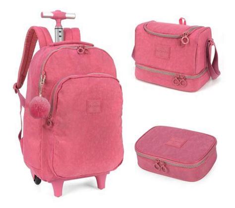 Kit Mochila Rodinhas Juvenil Tactel Crinkle Up You Luxcel Kit