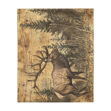 Wood Burned Style Majestic Elk Double Sided Throw Blanket Rustic