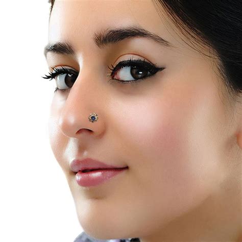 Blue Floral Diamond Studed Nose Ring Or Nose Pin Shreevaram 2482590