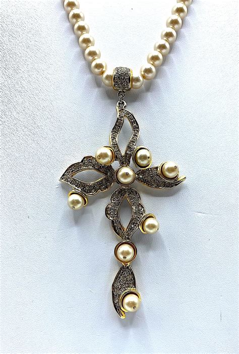 Gianni De Liguoro S Gold Rhinestone And Pearl Cross Pendant