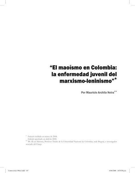 Pdf El Mao Smo En Colombia La Enfermedad Juvenil Del Marxismo