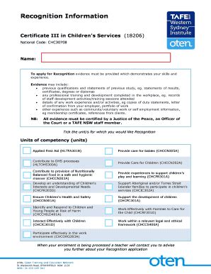 Fillable Online Otensrec Edu Recognition Information Certificate Iii In