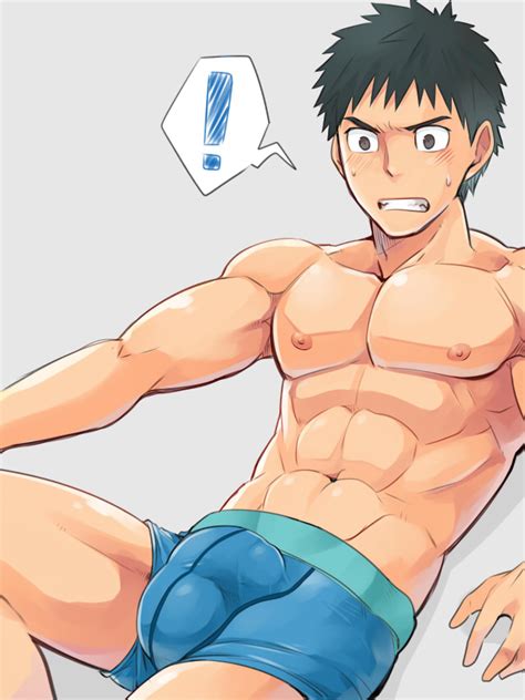 Rule 34 1boy Abs Bara Black Hair Blue Underwear Blush Bulge Ebitendon Male Male Only Muscle